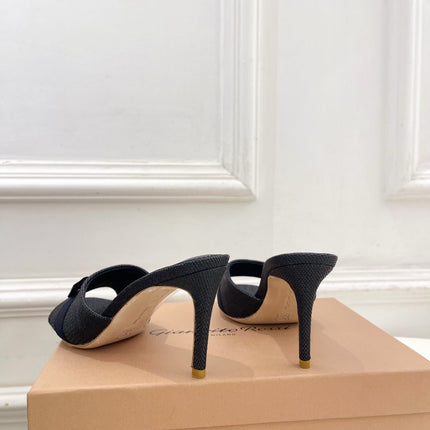 GIANVITO ROSSI 26S HIGH-HEEL SANDALS 80 MM IN BLACK WOVEN FABRIC