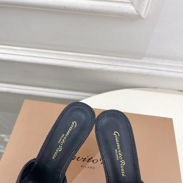 GIANVITO ROSSI 26S HIGH-HEEL SANDALS 80 MM IN BLACK WOVEN FABRIC