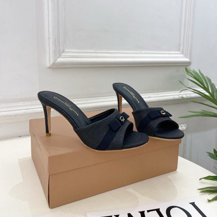 GIANVITO ROSSI 26S HIGH-HEEL SANDALS 80 MM IN BLACK WOVEN FABRIC