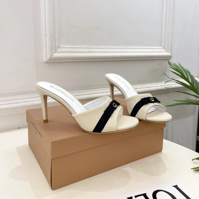 GIANVITO ROSSI 26S HIGH-HEEL SANDALS 80 MM IN CREAM WHITE WOVEN FABRIC