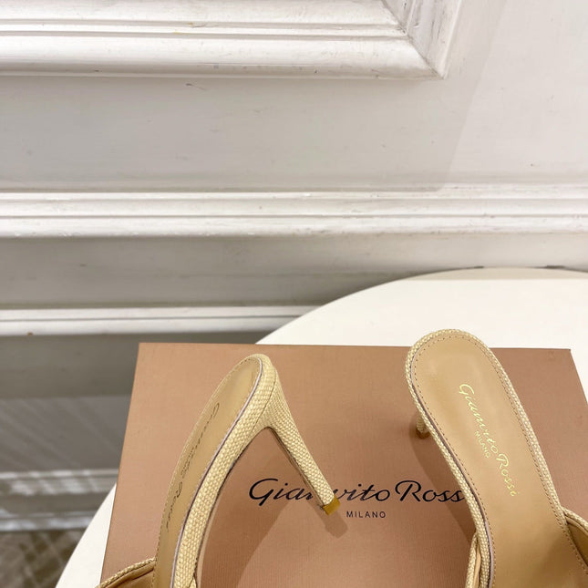 GIANVITO ROSSI 26S HIGH-HEEL SANDALS 80 MM IN BEIGE WOVEN FABRIC