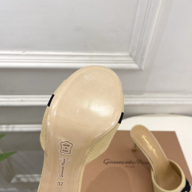 GIANVITO ROSSI 26S HIGH-HEEL SANDALS 80 MM IN BEIGE WOVEN FABRIC