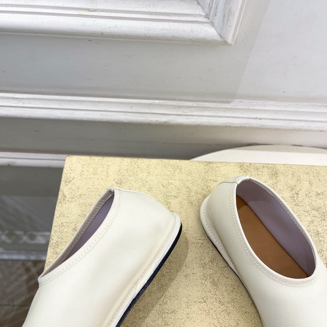 THE ROW 26S SLIP-ON FLATS IN WHITE NAPPA CALFSKIN