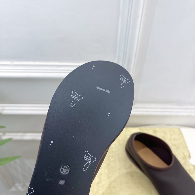 THE ROW 26S SLIP-ON FLATS IN DARK BROWN NAPPA CALFSKIN
