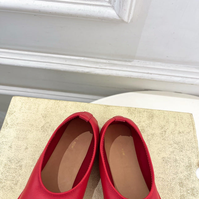 THE ROW 26S SLIP-ON FLATS IN RED NAPPA CALFSKIN