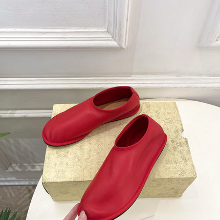 THE ROW 26S SLIP-ON FLATS IN RED NAPPA CALFSKIN