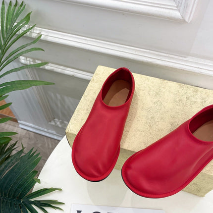 THE ROW 26S SLIP-ON FLATS IN RED NAPPA CALFSKIN