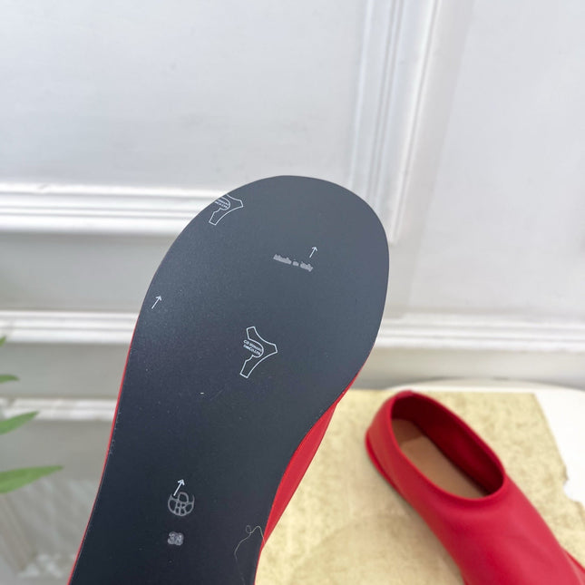 THE ROW 26S SLIP-ON FLATS IN RED NAPPA CALFSKIN