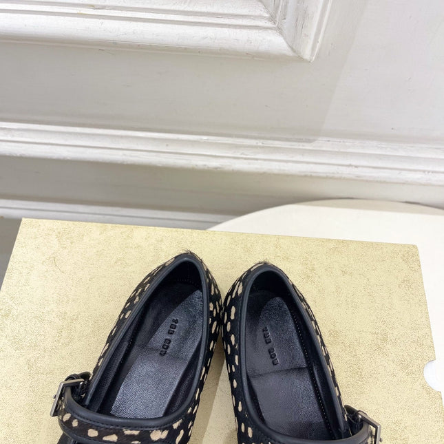 THE ROW 26S ROUND TOE MARY JANE FLATS IN BLACK LEOPARD CALF HAIR