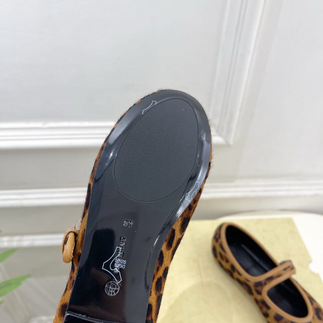 THE ROW 26S ROUND TOE MARY JANE FLATS IN BROWN LEOPARD CALF HAIR