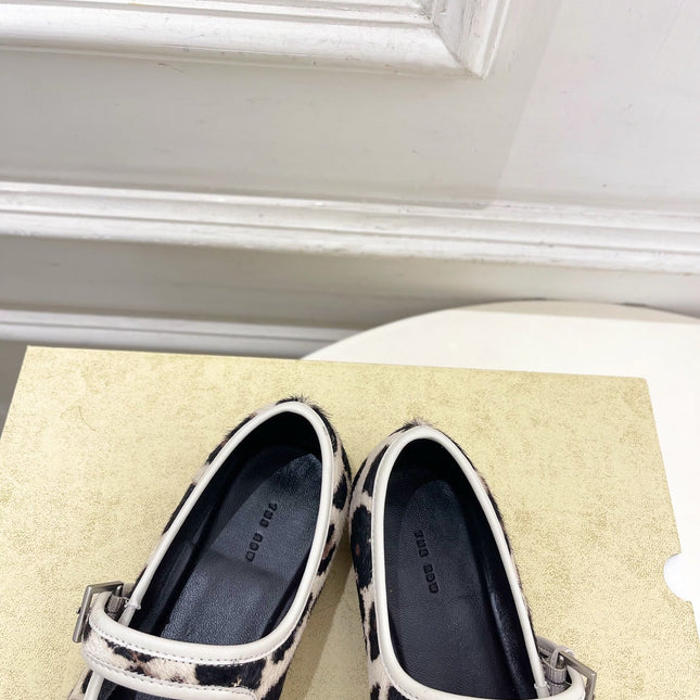THE ROW 26S ROUND TOE MARY JANE FLATS IN LEOPARD CALF HAIR