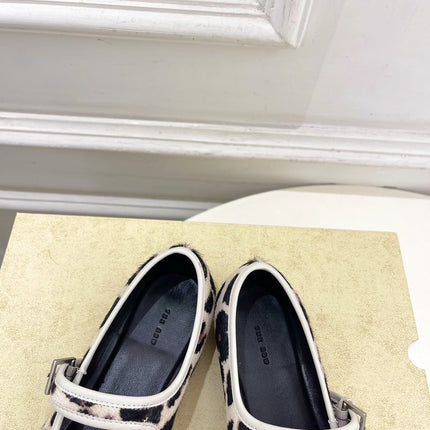 THE ROW 26S ROUND TOE MARY JANE FLATS IN LEOPARD CALF HAIR