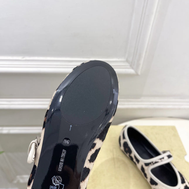 THE ROW 26S ROUND TOE MARY JANE FLATS IN LEOPARD CALF HAIR