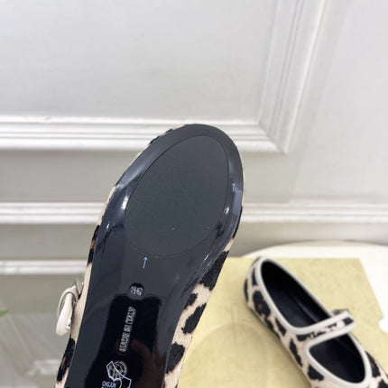 THE ROW 26S ROUND TOE MARY JANE FLATS IN LEOPARD CALF HAIR