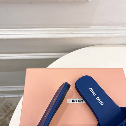 MIUMIU 26S SLIDES IN ROYAL BLUE SATIN CRYSTAL EMBELLISHED