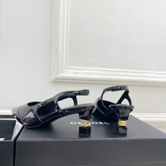 CHANEL 26S POINTED TOE HIGH HEELS 55 MM IN BLACK PATENT LAMBSKIN