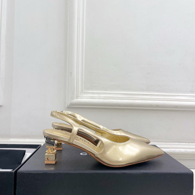 CHANEL 26S POINTED TOE HIGH HEELS 55 MM IN METALLIC GOLD LAMBSKIN