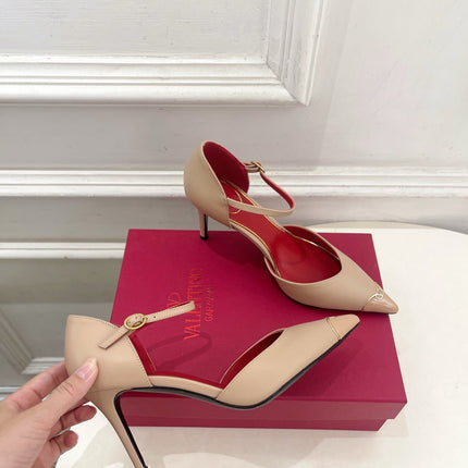 VALENTINO 26S ANKLE-STRA PUMPS 85 MM BEIGE CALFSKIN
