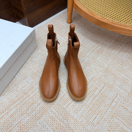CELINE 26S ANKLE BOOTS IN TAN SMOOTH CALFSKIN WITH PULL TABS