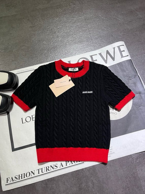 MIUMIU SHORT-SLEEVE KNIT SWEATER 530
