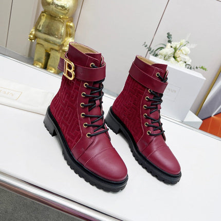 BALMAIN 26S BOOTS IN DARK RED CALFSKIN AND SUEDE
