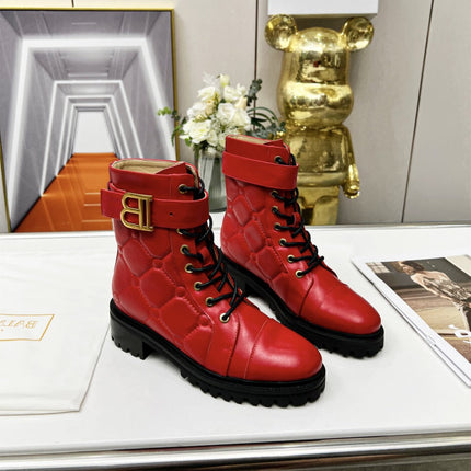 BALMAIN 26S COMBAT BOOTS IN RED CALFSKIN