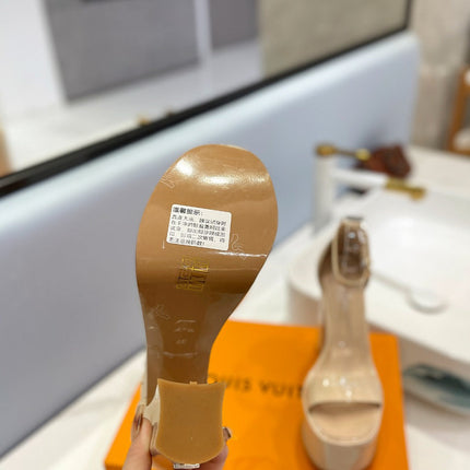 LV 26S HIGH HEEL SANDALS 145 MM IN BEIGE CALFSKIN