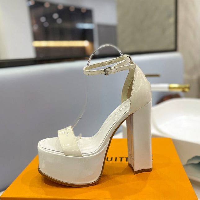 LV 26S HIGH HEEL SANDALS 145 MM IN CREAM WHITE CALFSKIN