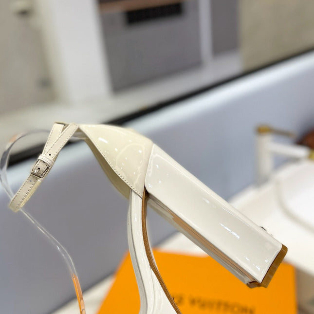 LV 26S HIGH HEEL SANDALS 145 MM IN CREAM WHITE CALFSKIN