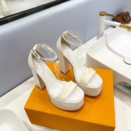 LV 26S HIGH HEEL SANDALS 145 MM IN CREAM WHITE CALFSKIN