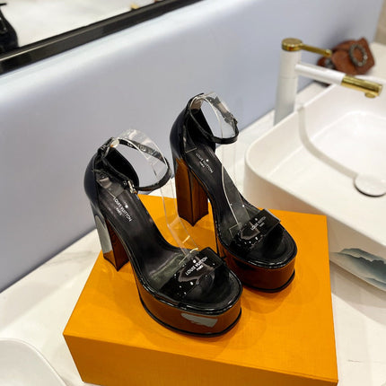 LV 26S HIGH HEEL SANDALS 145 MM IN BLACK CALFSKIN
