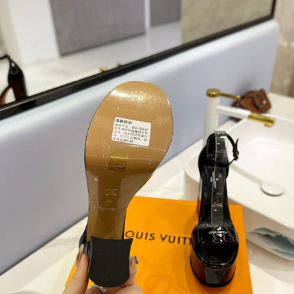 LV 26S HIGH HEEL SANDALS 145 MM IN BLACK CALFSKIN