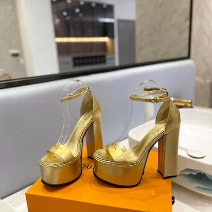 LV 26S HIGH HEEL SANDALS 145 MM IN GOLD CALFSKIN