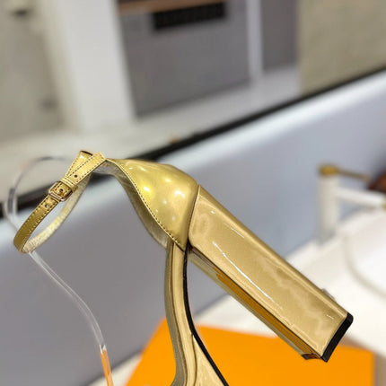 LV 26S HIGH HEEL SANDALS 145 MM IN GOLD CALFSKIN