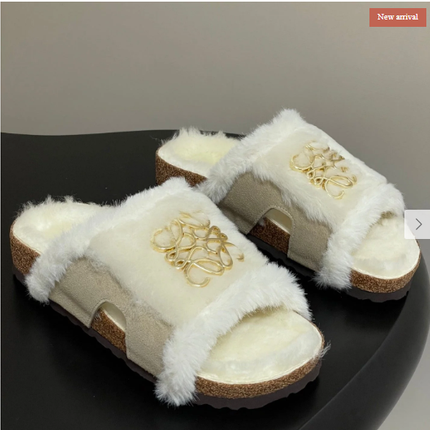 LOEWE X BIRKENSTOCK SLIPPERS WHITE GRAY FUR