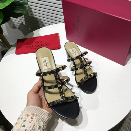 VALENTINO HIGH SANDALS 3 STRAPS 65 MM IN BLACK CALFSKIN