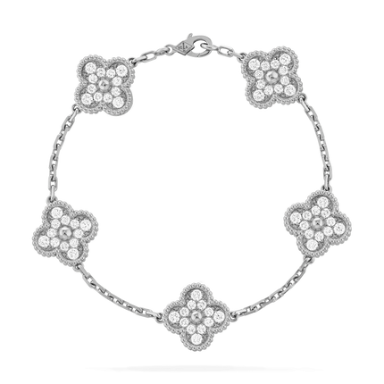 CLOVER 5 MOTIFS SILVER DIAMOND BRACELET