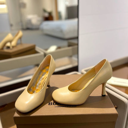 BURBERRY 26S HIGH HEELS 85 MM IN LIGHT YELLOW CALFSKIN