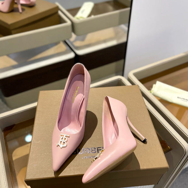 BURBERRY 26S HIGH HEELS 105 MM IN LIGHT PINK CALFSKIN WITH LOGO
