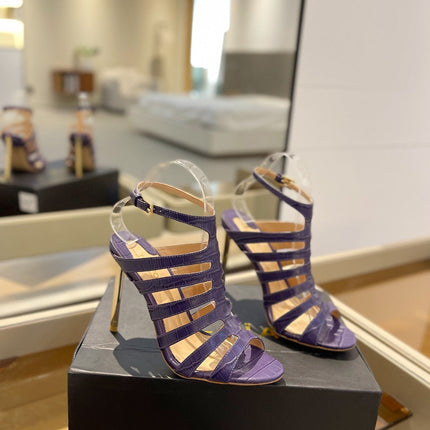 HIGH SANDAL 10 CM IN INDIGO PURPLE CALFSKIN