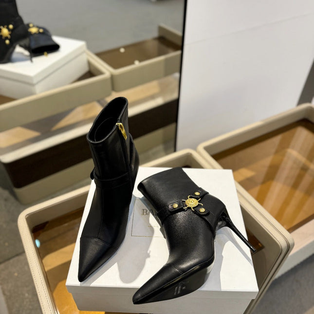 BALMAIN 26S STILETTO HEEL BOOTS 95 MM IN BLACK CALFSKIN
