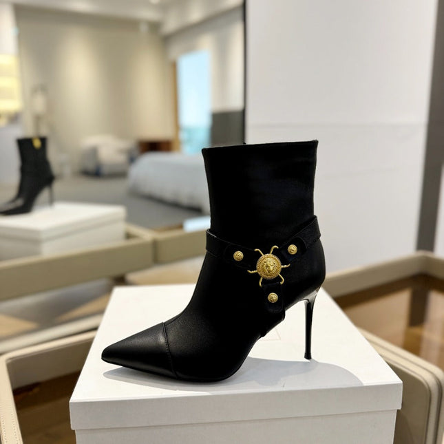 BALMAIN 26S STILETTO HEEL BOOTS 95 MM IN BLACK CALFSKIN