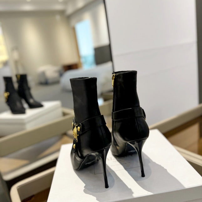 BALMAIN 26S STILETTO HEEL BOOTS 95 MM IN BLACK CALFSKIN
