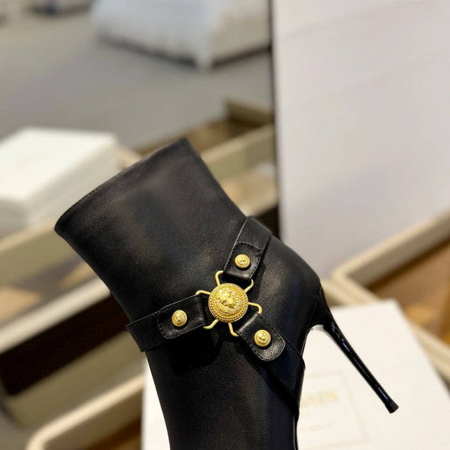 BALMAIN 26S STILETTO HEEL BOOTS 95 MM IN BLACK CALFSKIN